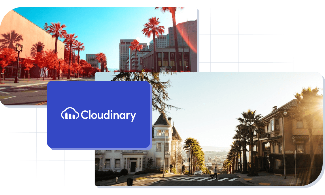 Cloudinary logo and 2 images of San Francisco