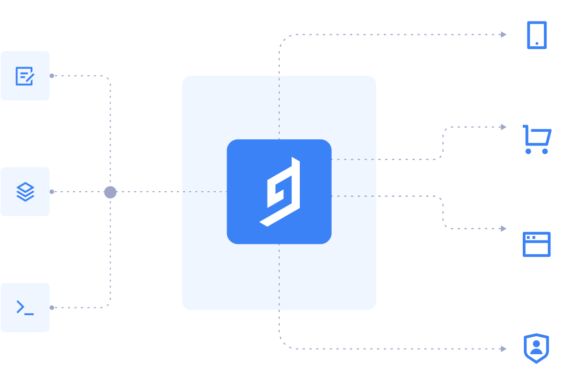 Hygraph logo in the center of data icons