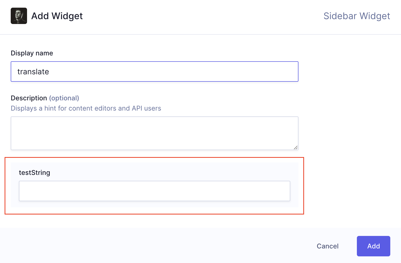 fieldConfig example - Sidebar