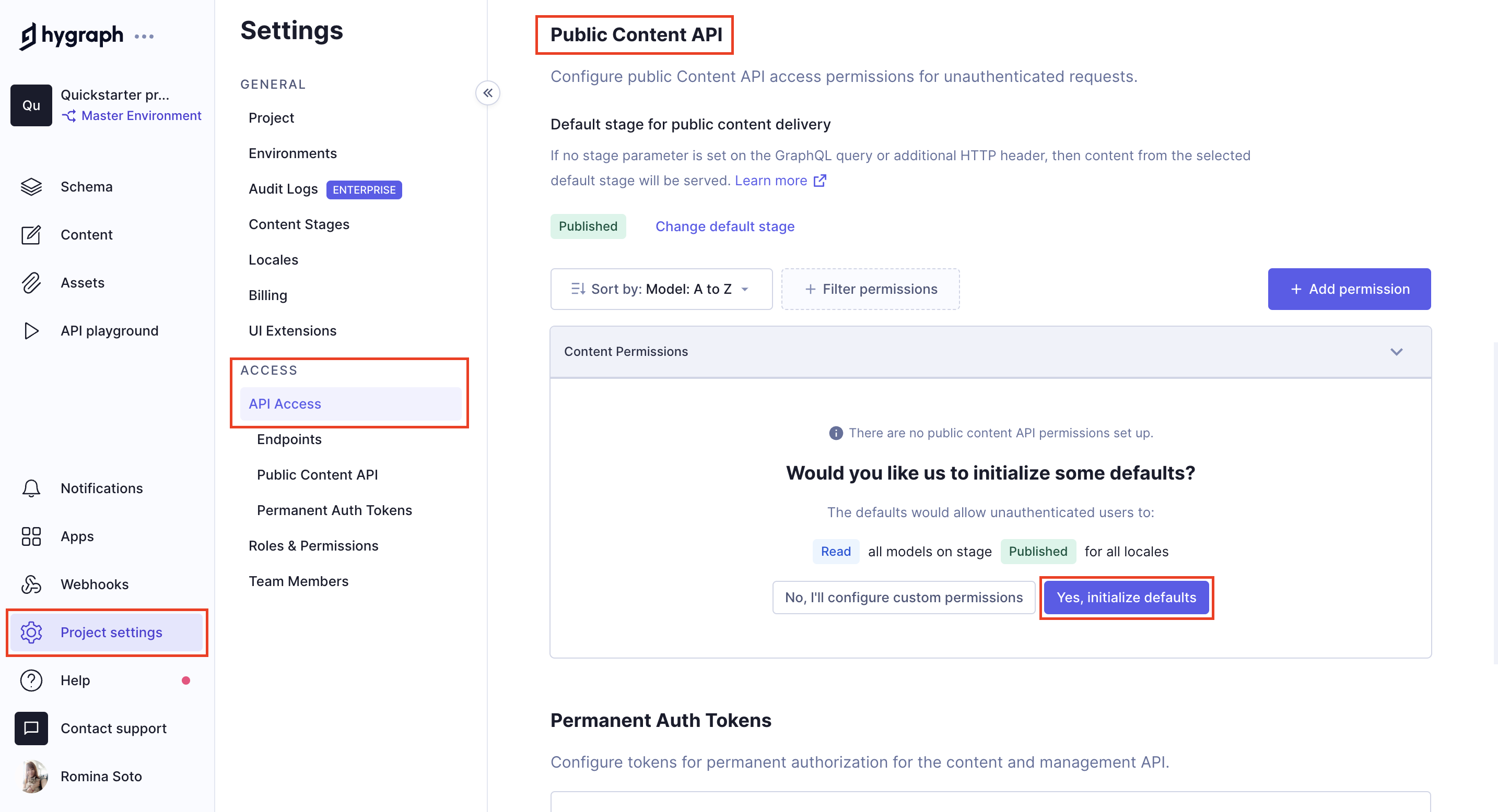 Public content API permissions