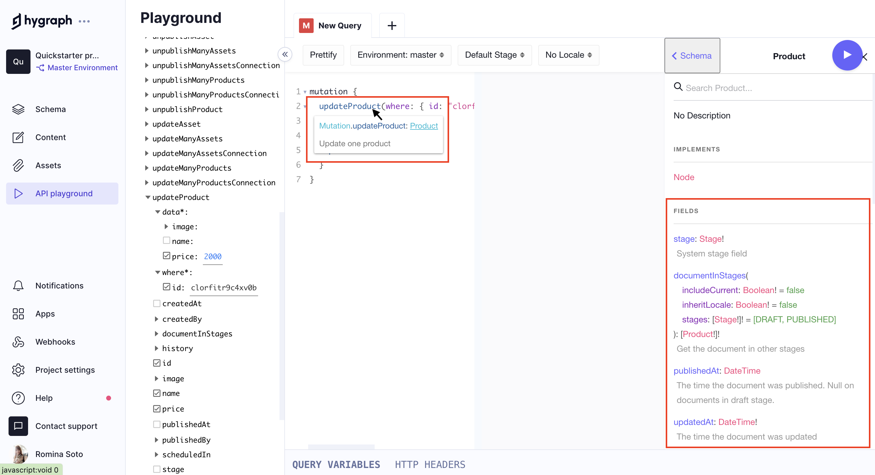 updateProduct mutation