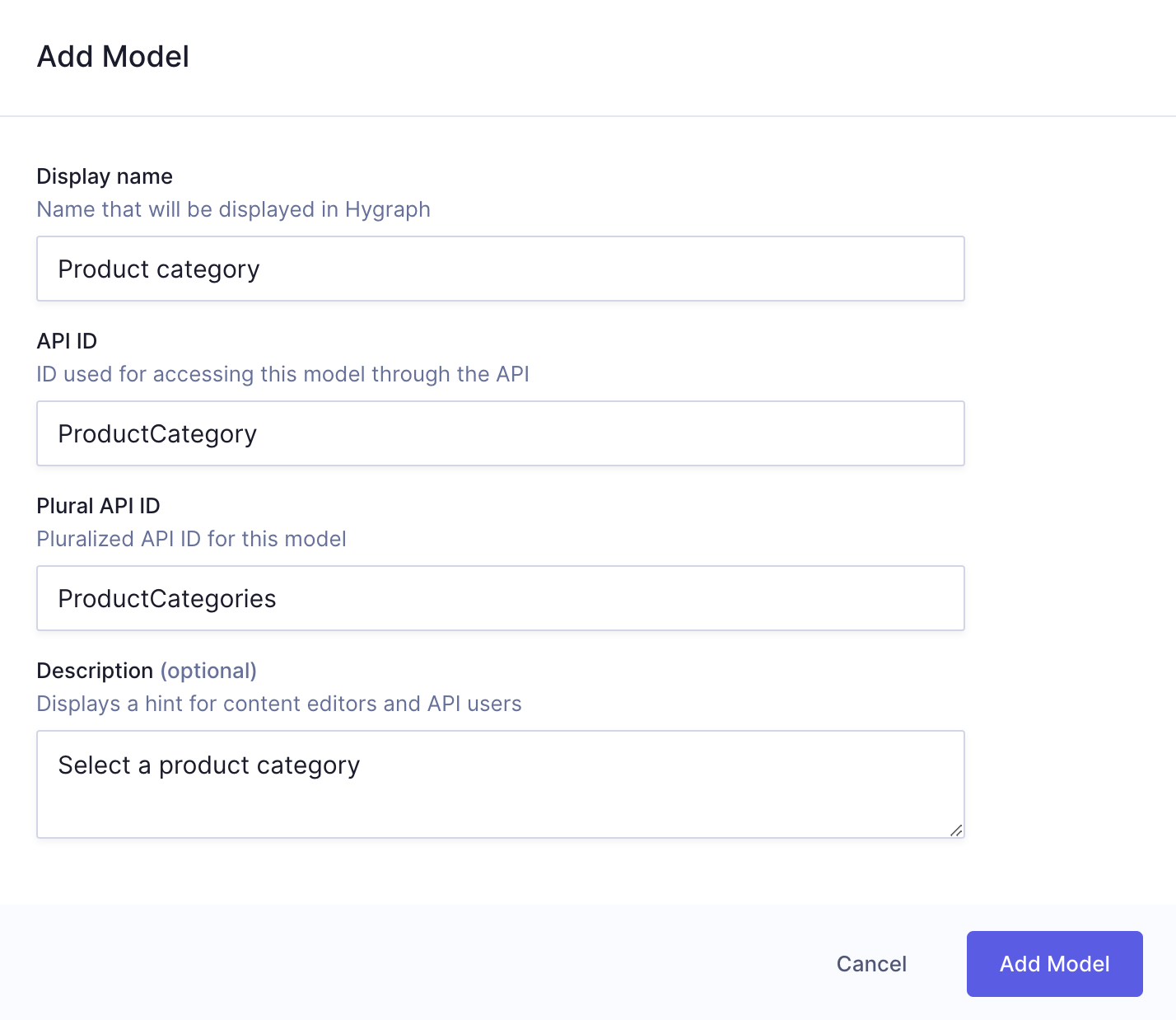 Product category model details