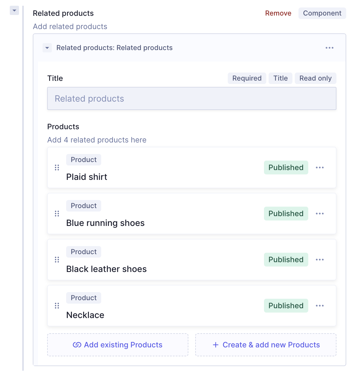 Component with related products