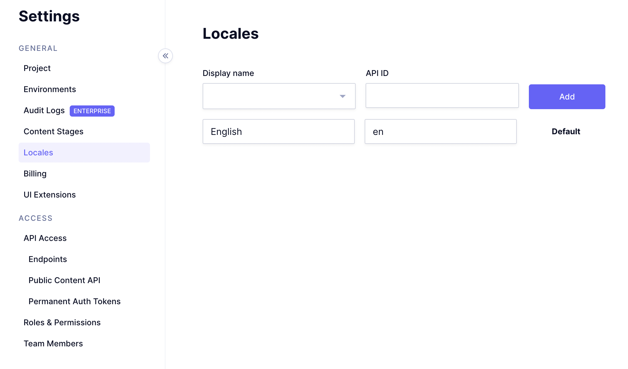 Locales in project settings