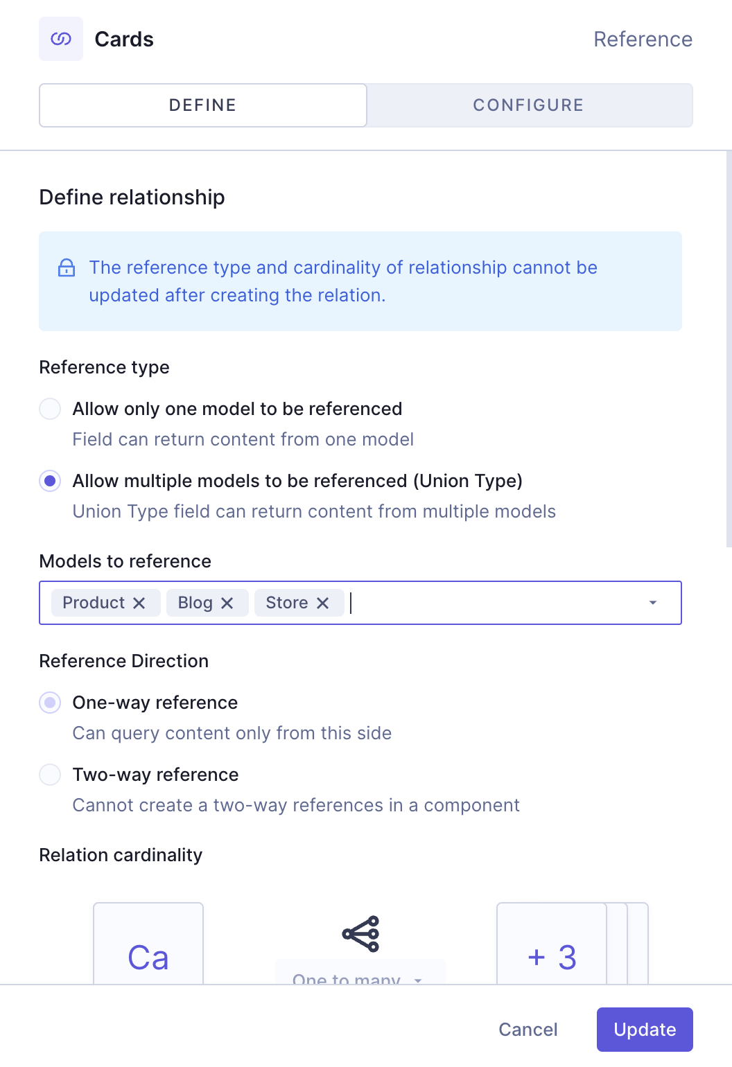 Card grid with references - Reference field