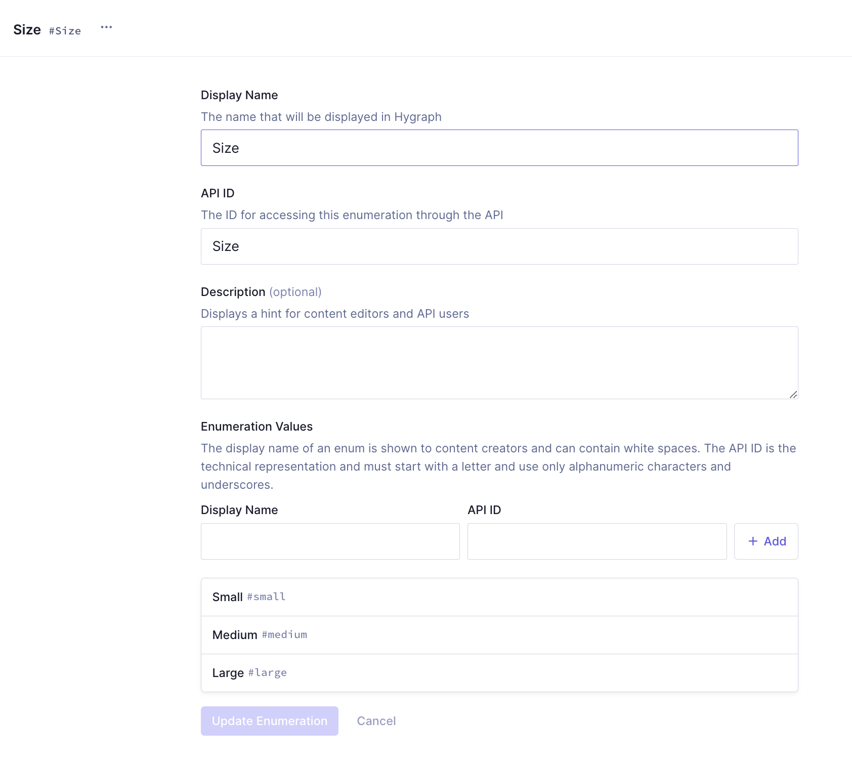 Styled CTA - Size enumeration values