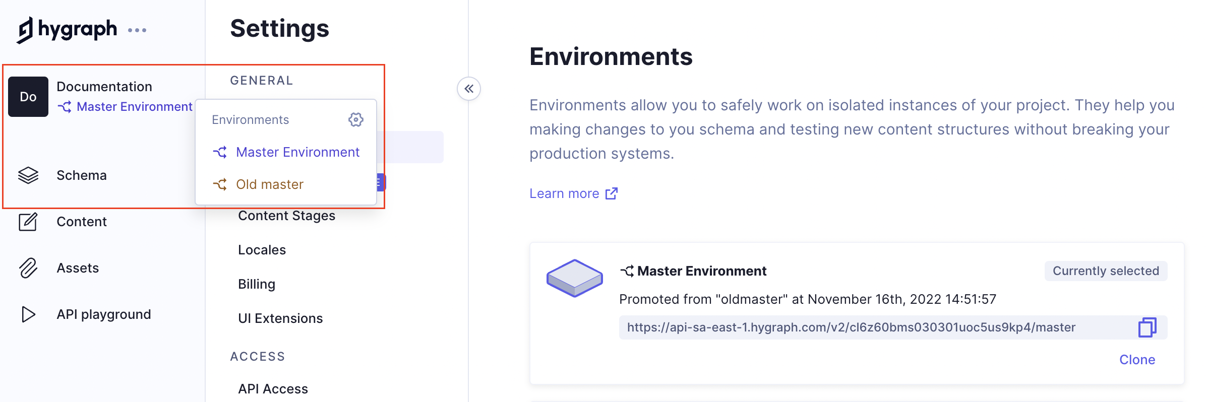 Switch environments