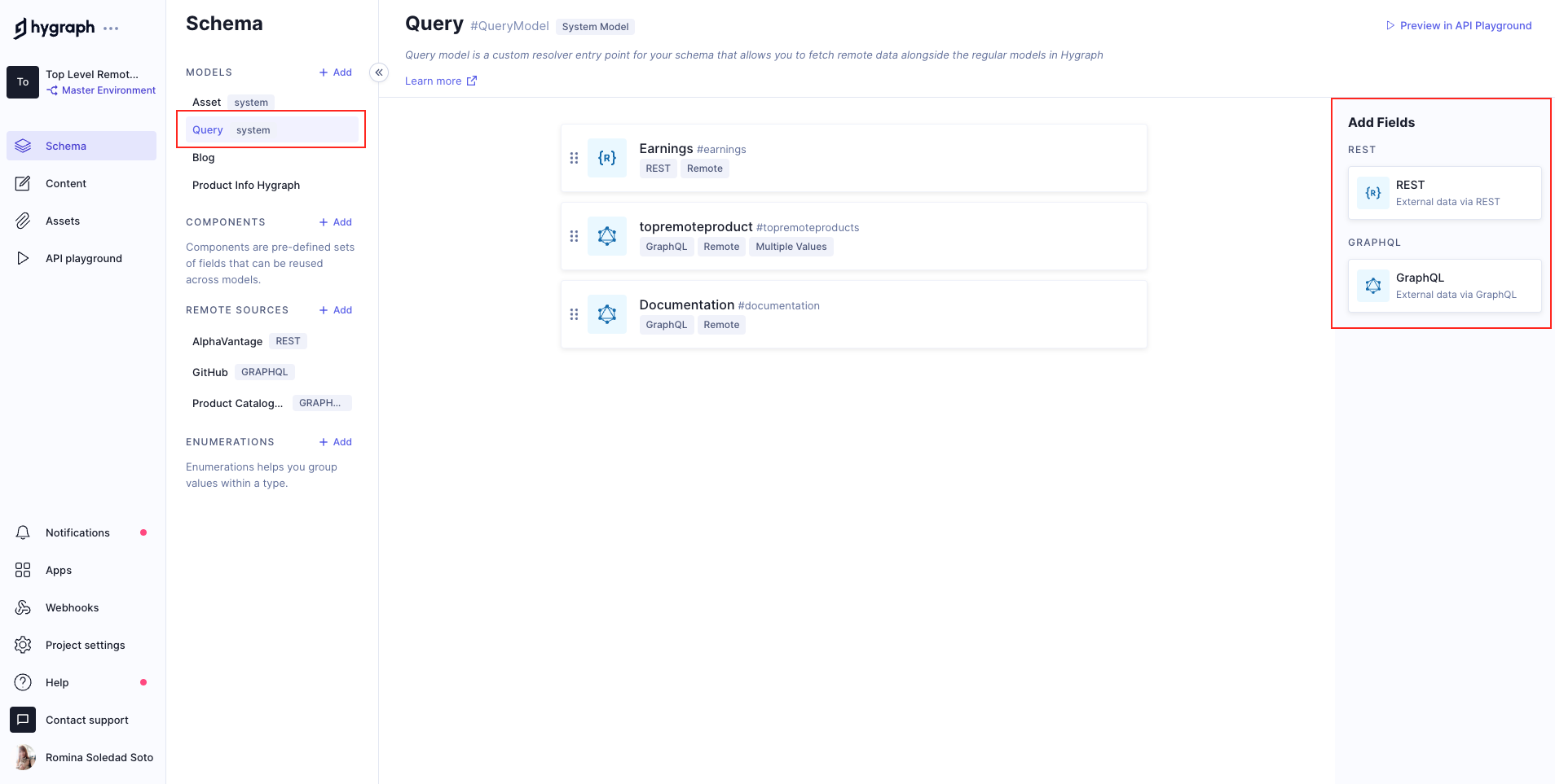 Query model - Top Level Remote Fields example